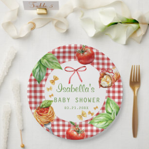 Rotes Gingham Italien Holi Cannoli Baby Shower Pappteller
