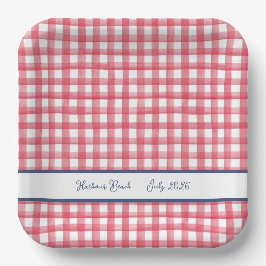 Rotes Gingham-Karo für den 4. Juli Pappteller (Vorderseite)