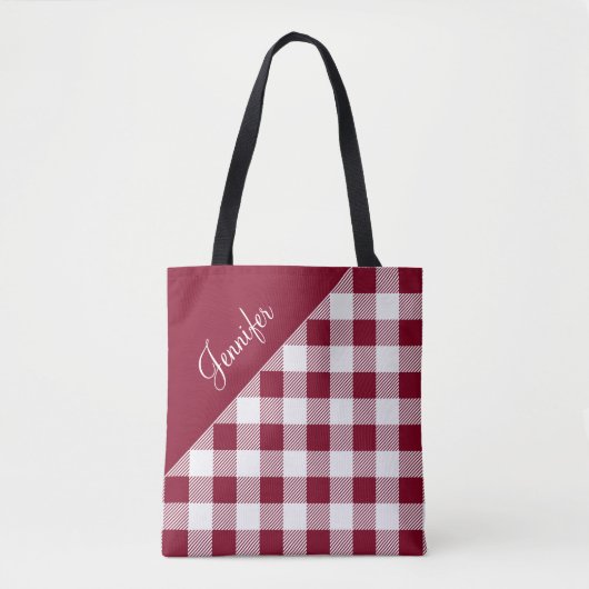 Rotes Gingham-Karomuster Muster Tasche (Vorderseite)
