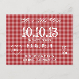 Rotes Gingham-Land Ankündigungspostkarte