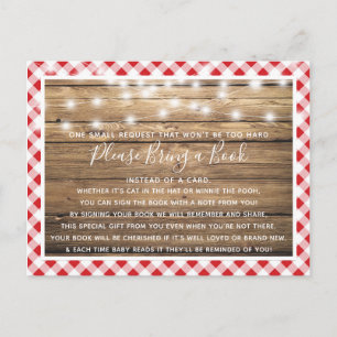 Rotes Gingham Landhaus Holz Baby Shower Buch Karte