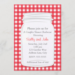 Rotes Gingham-Mason-Glas Landpicknick Sommer-Einla Einladung