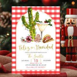 Rotes Gingham Mexican Feliz Navidad Weihnachtsfeie Einladung
