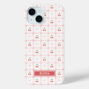 Rotes Gingham mit Kirschen und Schleifen monogramm Case-Mate iPhone Hülle