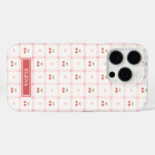 Rotes Gingham mit Kirschen und Schleifen Monogramm Case-Mate iPhone Hülle (Rückseite (Horizontal))