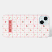 Rotes Gingham mit Kirschen und Schleifen Monogramm Case-Mate iPhone Hülle (Rückseite (Horizontal))
