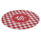 Rotes Gingham-Monogramm Schneidebrett (Ecke)