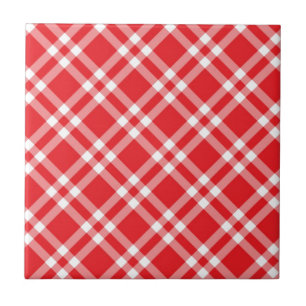 Rotes Gingham-Muster Fliese