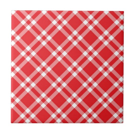 Rotes Gingham-Muster Fliese (Vorderseite)