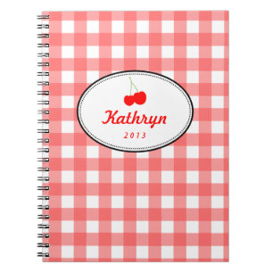 Rotes Gingham-Muster, süße Kirsche, persönlich Notizblock