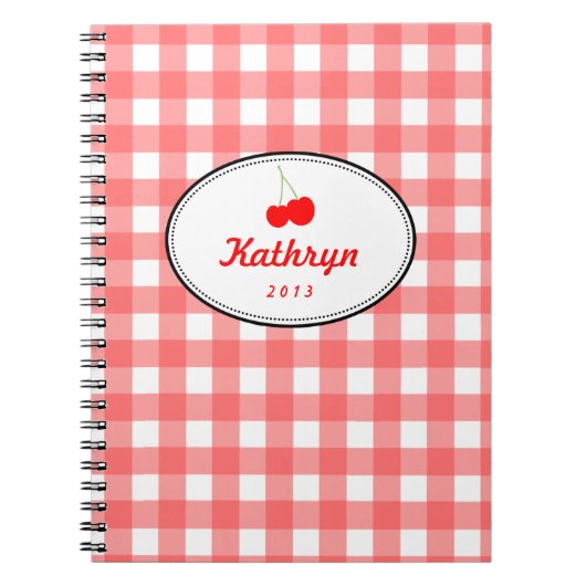 Rotes Gingham-Muster, süße Kirsche, persönlich Notizblock (Vorderseite)