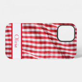 Rotes Gingham-Name Einfach Modern iPhone Hülle (Rückseite (Horizontal))