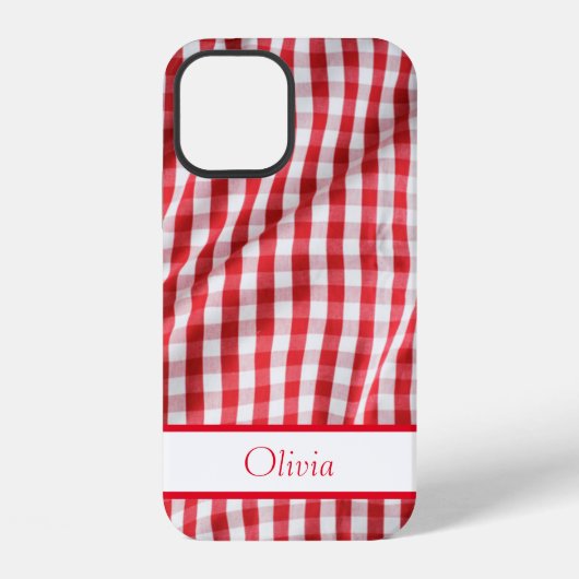 Rotes Gingham-Name Einfach Modern iPhone Hülle (Rückseite)