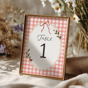 Rotes Gingham-Rahmen Baby Shower Tischnummer