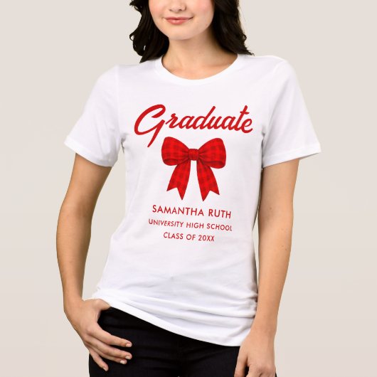Rotes Gingham-Schleifen-Abschluss Tri-Blend Shirt (Vorderseite)