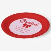 Rotes Gingham-Schleifen-Abschlussfeier Pappteller (Schrägansicht)