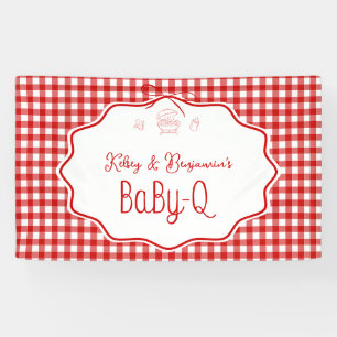 Rotes Gingham-Schleifen-Barbecue-Baby-Q-Geburtstag Banner