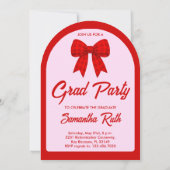 Rotes Gingham-Schleifenbogen-Foto Abschlussfeier Einladung (Rückseite)