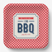 Rotes Gingham und Blau Verlobungsfeier mit I Do BB Pappteller (Vorderseite)