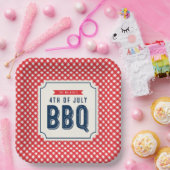 Rotes Gingham und blaues 4. Juli BBQ Pappteller (Party)