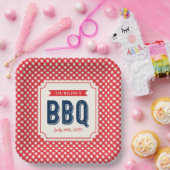 Rotes Gingham und blaues Sommer-BBQ Pappteller (Party)