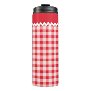 Rotes Gingham-Wärmeglas Thermosbecher
