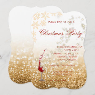 Rotes Glas Glitzernd, Firmens Weihnachtsfeier Einladung