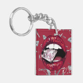 Rotes Glas und Diamanten Schlüsselanhänger (Vorderseite links)