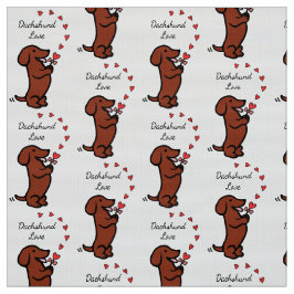 Rotes glattes Dackel-Liebe-Gewebe Stoff