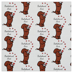Rotes glattes Dackel-Liebe-Gewebe Stoff