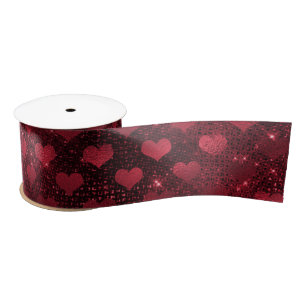 Rotes Glitter Glam Herzen Muster Satinband