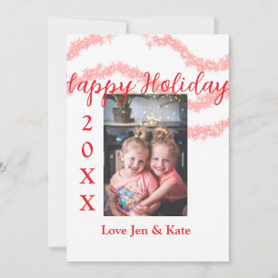 Rotes Glitter-Kinder-Familienfoto Frohe Feiertage  Feiertagskarte
