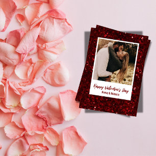 Rotes Glitter-Paar-Foto Frohen Valentinstag Feiertagskarte