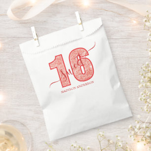 Rotes Glitter Schriftzug Sweet 16 Geburtstag Glamo Geschenktütchen