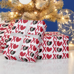 Rotes Glitter XOXO Foto Valentinstag Geschenkpapier