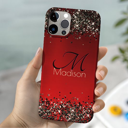 Rotes Glitzer-Monogramm Case-Mate iPhone Hülle