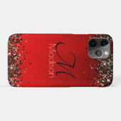 Rotes Glitzer-Monogramm Case-Mate iPhone Hülle (Rückseite (Horizontal))