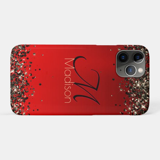 Rotes Glitzer-Monogramm Case-Mate iPhone Hülle (Rückseite (Horizontal))
