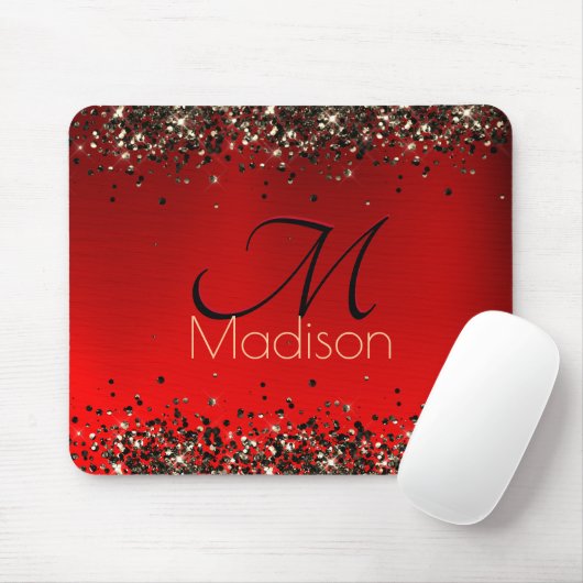 Rotes Glitzer-Monogramm Mousepad (Mit Mouse)