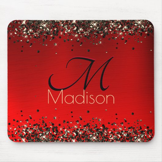 Rotes Glitzer-Monogramm Mousepad (Vorne)