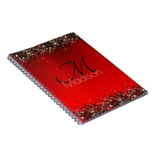 Rotes Glitzer-Monogramm Notizblock (Rechte Seite)