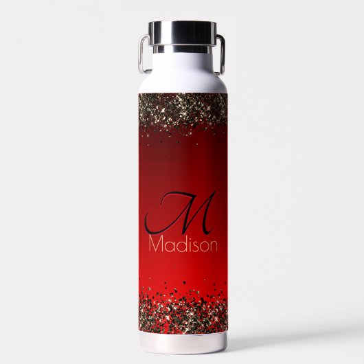 Rotes Glitzer-Monogramm Trinkflasche (Vorne)