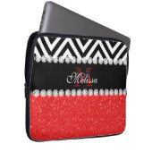 ROTES GLITZER-SCHWARZ-ZICKZACK MIT MONOGRAMM LAPTOPSCHUTZHÜLLE (Vorne Rechts)