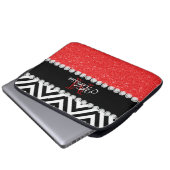 ROTES GLITZER-SCHWARZ-ZICKZACK MIT MONOGRAMM LAPTOPSCHUTZHÜLLE (Vorne Knopf)