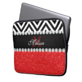ROTES GLITZER-SCHWARZ-ZICKZACK MIT MONOGRAMM LAPTOPSCHUTZHÜLLE (Vorderseite Links)