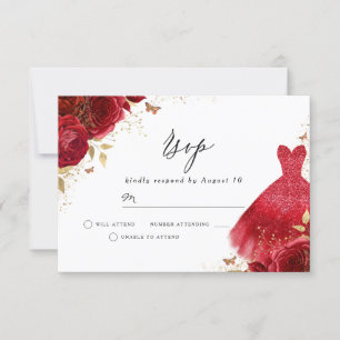 Rotes Glitzerkleid Rosen Geburtstags-Brautjungfern RSVP Karte