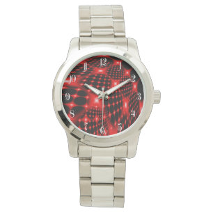 Rotes glühendes Fraktal Armbanduhr