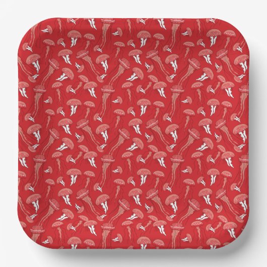 rotes, glühendes Quallenmuster Pappteller (Vorderseite)