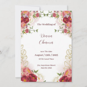 Rotes Gold Aquarellfarben - Save the Date Einladun Einladung