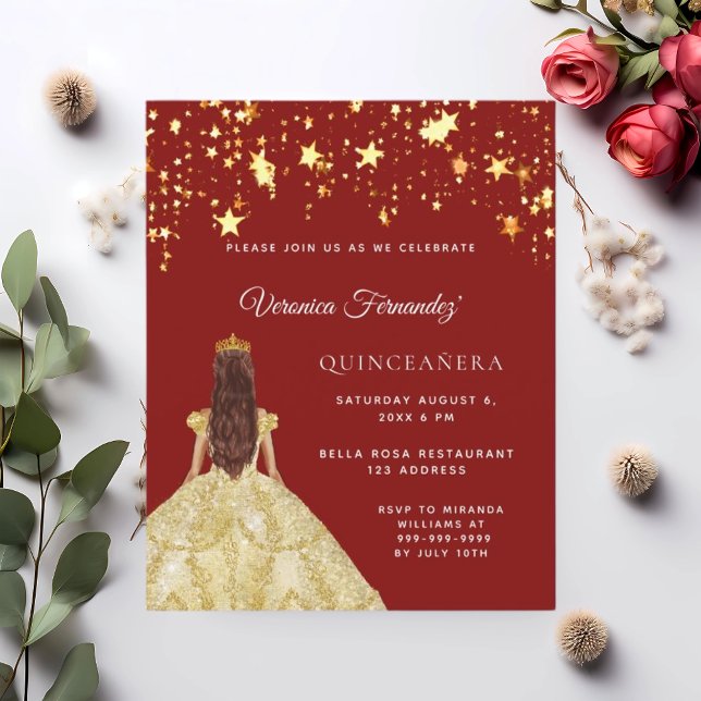 Rotes Gold aus Quinceanera Einladung an Stars (Von Creator hochgeladen)